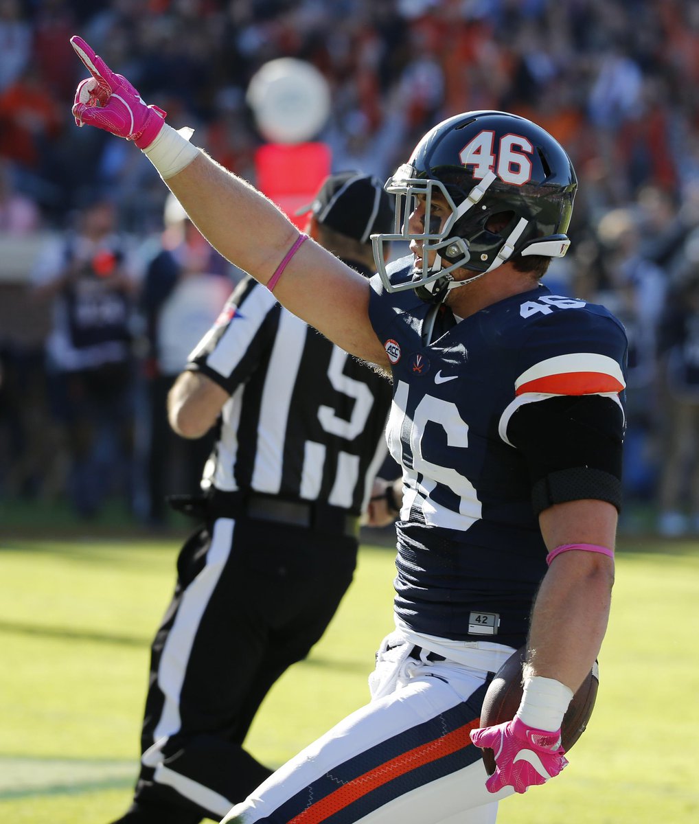 HoosFootball's tweet photo. We’re 46 days from the start of #CFB season!

Pictured: Evan Butts (2015-2018) was a four-year letter-winner at TE who played in 46 of 50 games during his UVA career. Butts earned All-ACC academic honors in 2017 and was voted Honorable Mention All-ACC in 2018. https://t.co/XyosUbTaf2