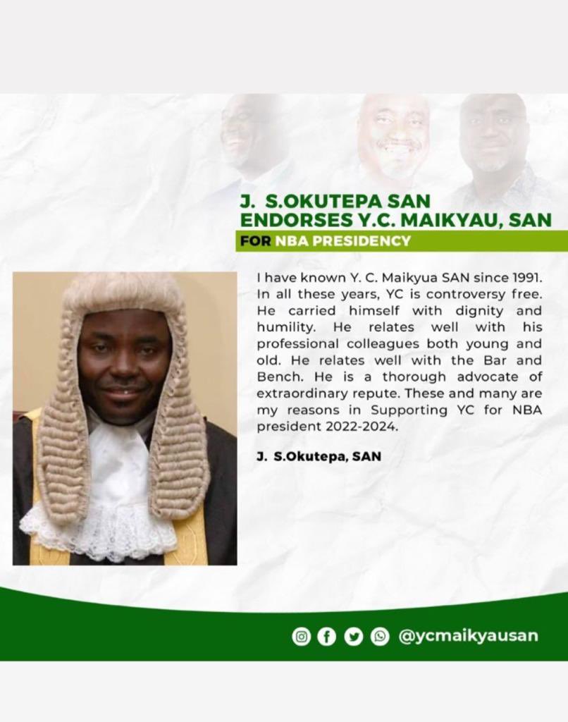 lalaissah's tweet photo. The Learned Silk J. S. Okutepa endorses @YCMaikyauSAN.
#NBADecides2022 #BuildingADynamicBar #YCfied https://t.co/zzp3F2mD4n