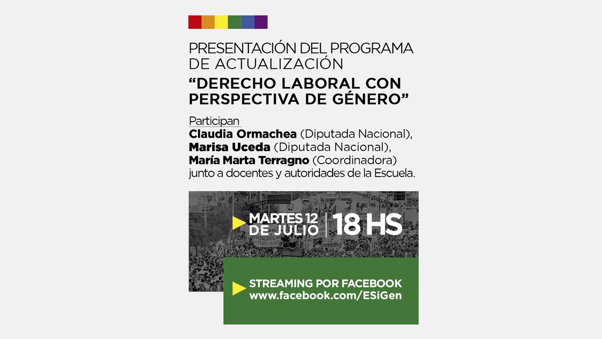HOY MARTES 18HS 

Presentación del Programa de Actualización “Derecho Laboral con Perspectiva de Género”

facebook.com/EsiGen/

Más info: bit.ly/3yCtE4V

¡Lxs esperamos, saludos!