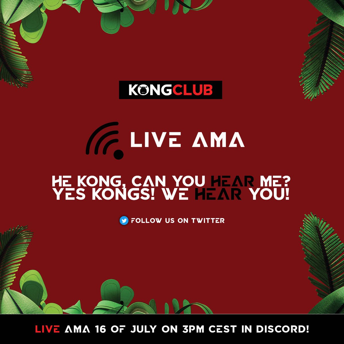 KongClubNFT's tweet photo. Got Questions? We got answers!💎
Feel free to join our #Discord for Saturday's AMA 🔥
Explanation about the Rework of KongClub and Information about #Sandbox await you..
Kongs Unite, see you there 🦍

https://t.co/wjl2PJV62E

#KongClubNFT #NFTs https://t.co/eYf0UanreK