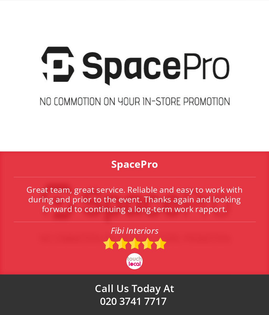 SpaceProLtd's tweet photo. 5 Star: Fibi I. "Great team, great service. Reliable and easy to work with during and prior to the event...." https://t.co/O4jiBDca50 https://t.co/Jv800ISzaJ