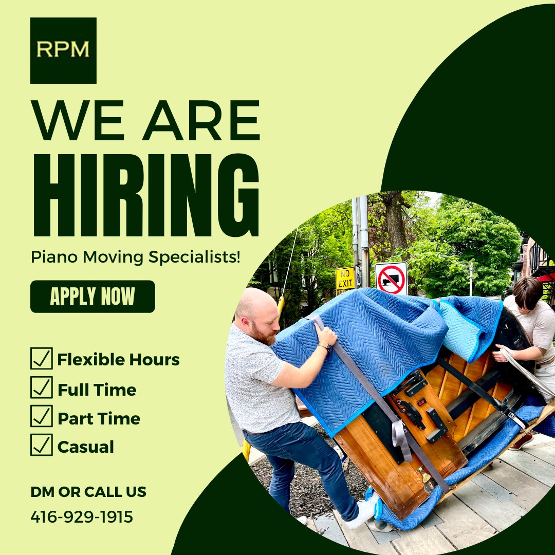 Our friends over at @RosedalePiano are hiring piano moving specialists. If you or someone you know is looking for work, give them a shout at 416-929-1915. #pianomovers #pianotransport #hiring