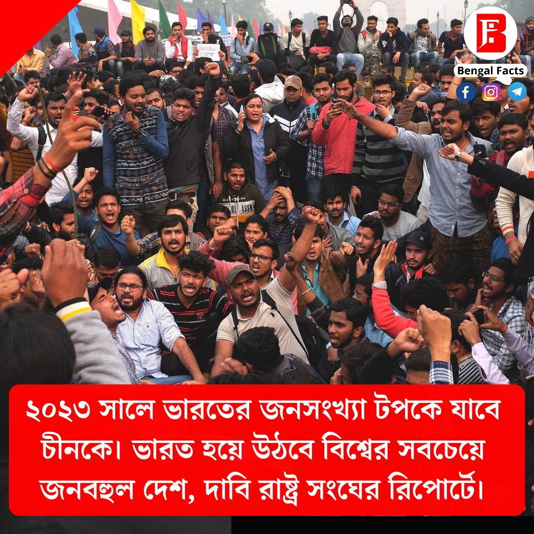 BengalFacts_'s tweet photo. ভারতের জনসংখ্যা বৃদ্ধির যা হার, তাতে আগামী বছরই চিনকে পিছনে ফেলে বিশ্বের সবচেয়ে জনবহুল দেশ হয়ে উঠতে চলেছে ভারত। এমনই বলা হয়েছে ইউনাইটেড নেশনস  (United Nations) দ্বারা প্রকাশিত একটি রিপোর্টে।

এ প্রসঙ্গে আপনার মতামত কি ? #indiapopulation #wbcs #wbpsc #WorldPopulationDay #tet https://t.co/8CgvuIgq0e