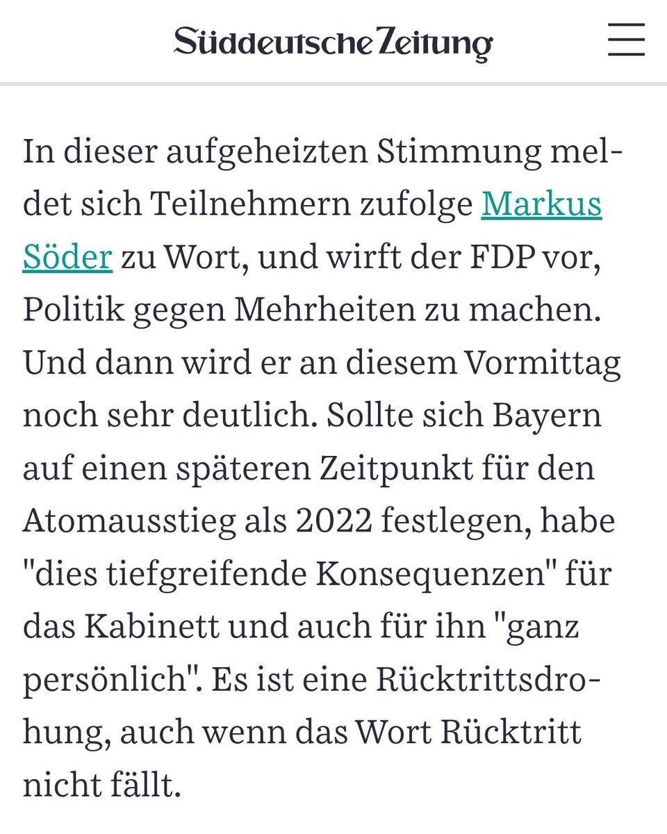 @csu_bt 2011 wollte @Markus_Soeder zurücktreten (!) wenn der Atomausstieg später als 2022 vollzogen werde. Demnach wollen Sie ihn mit Ihren Äußerungen zum Rücktritt drängen. Spannend. sueddeutsche.de/bayern/atomstr…