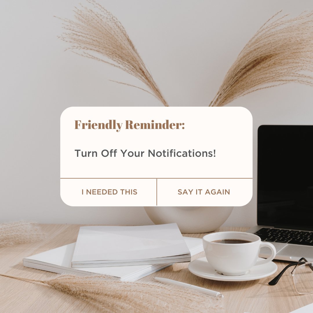 The impact of notifications on our ability to focus is incredible. Today's  #50Ways prompt: turn off at least one notification on your phone RIGHT NOW. Carve out times in your day when DMs are blocked &amp; your phone silenced. Your head could use a break from the distractions!