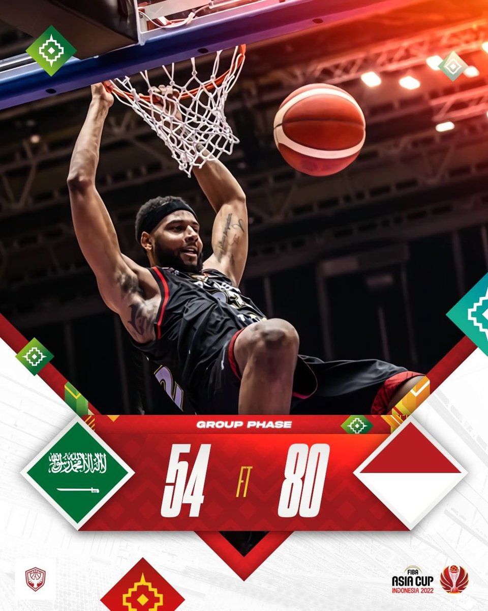 Timnas Basket Indonesia berhasil mengalahkan Saudi Arabia di Laga Pertama Fase Grup Fiba Asia Cup 2022 dengan Skor 80-54!

Next Match vs Jordania, 14 Juli 2022! Semangat🫡🇮🇩