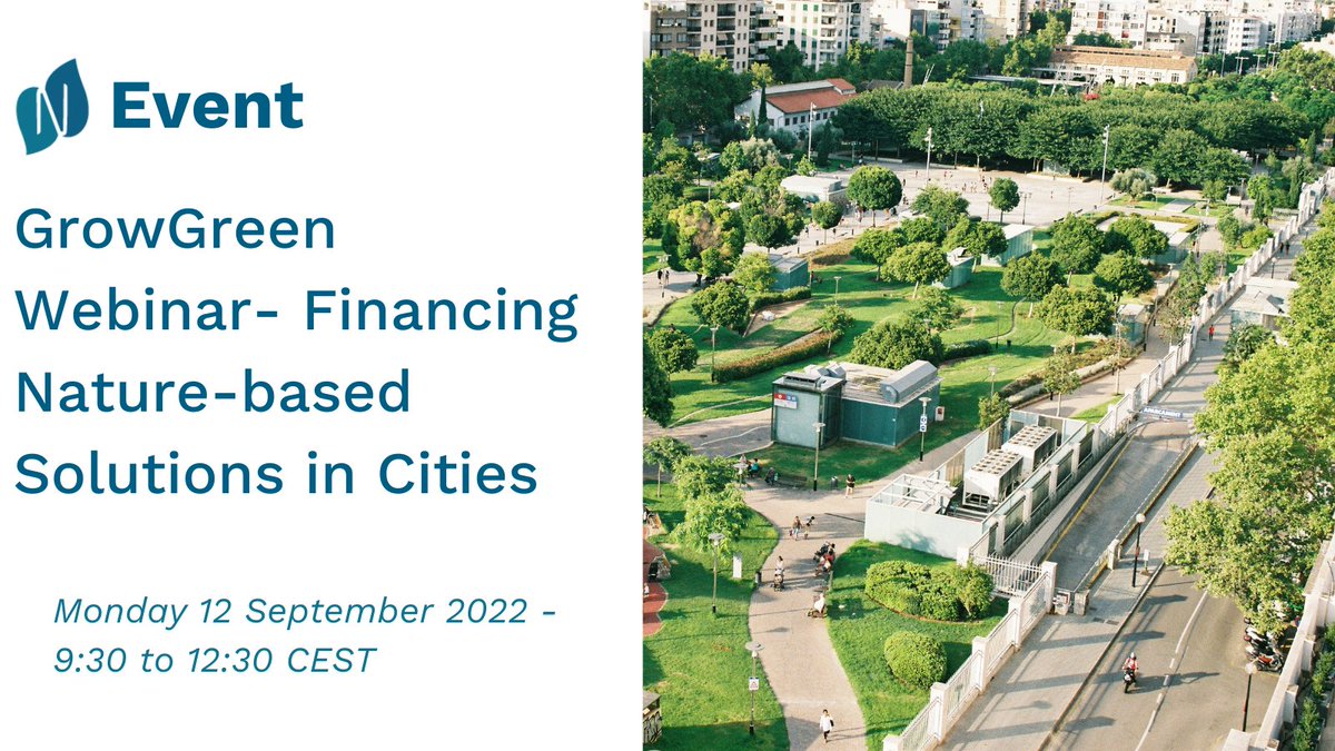 Join the @GrowGreenCities webinar - Financing #naturebasedsolutions in Cities💷 This event brings together stakeholders to discuss investments in NBS, and what approaches to financing are being applied in cities🏙️🌿 bit.ly/3asYQLT