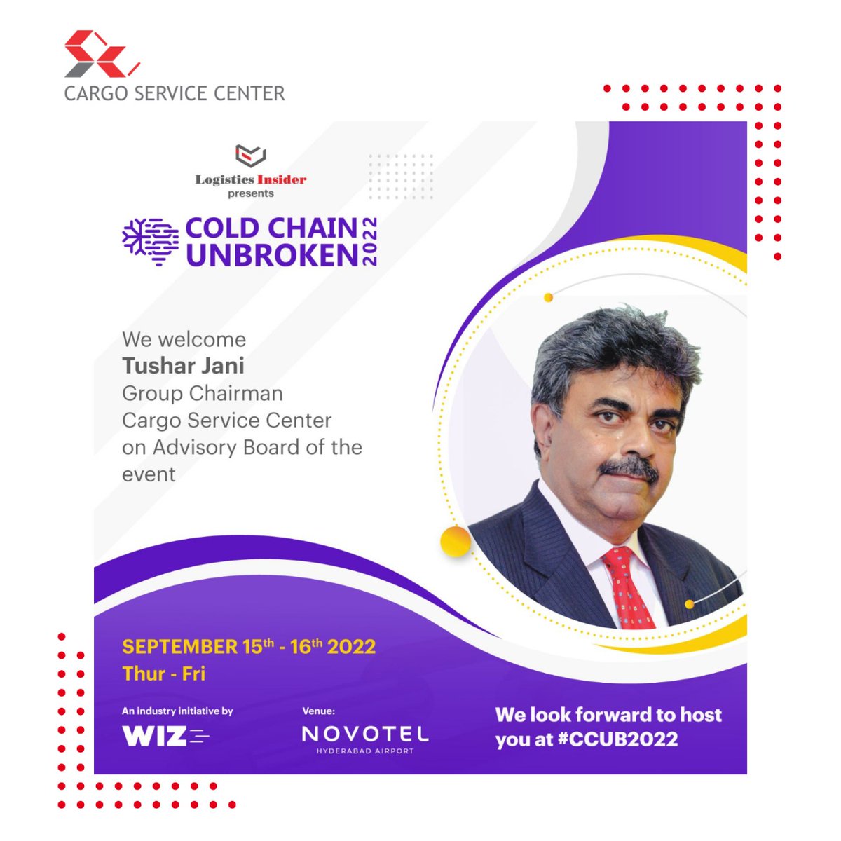 CSCIndia_PvtLtd's tweet image. #NewsAtCSC |  Mr. Tushar Jani, Group Chairman – Cargo Service Center India Pvt Ltd has been appointed to the advisory board of &quot;Cold Chain Unbroken 2022&quot;, an industry initiative by WIZ in partnership with Logistics Insider . 

#coldchain #perishables #lifescience #AirCargo