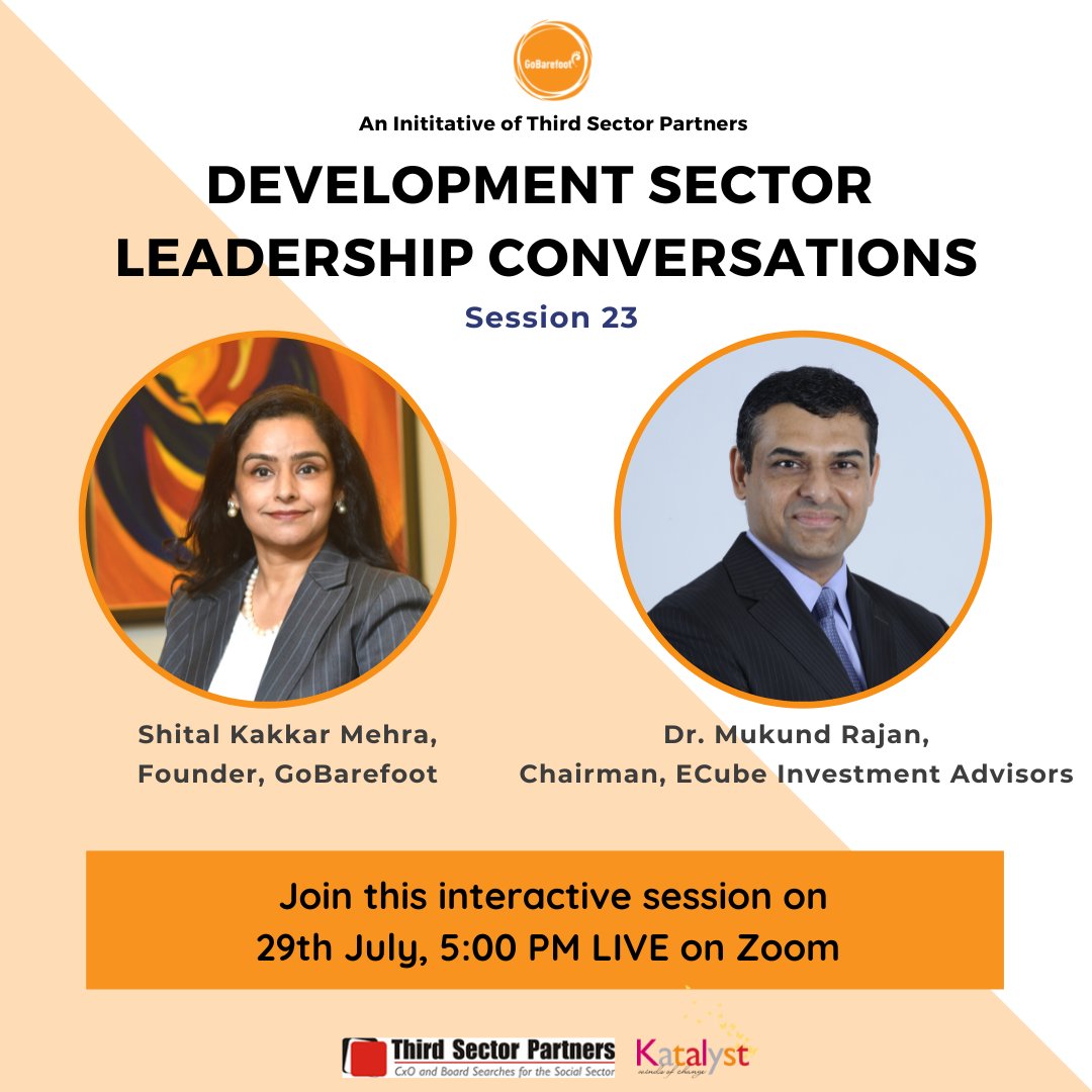 ThirdSectorPart's tweet photo. Join us on 29th July, 5:00 pm LIVE on Zoom for "Leadership Conversations in the Development Sector" with @Mukund_Rajan , Chairman of @ecube_advisors 

Register here- https://t.co/JnUCmjo0Ge

@ShitalKMehra 
@ThirdSectorPart 
@gobarefoot_co 

#ngo #impact #developmentsector https://t.co/YqXjZSm1CV
