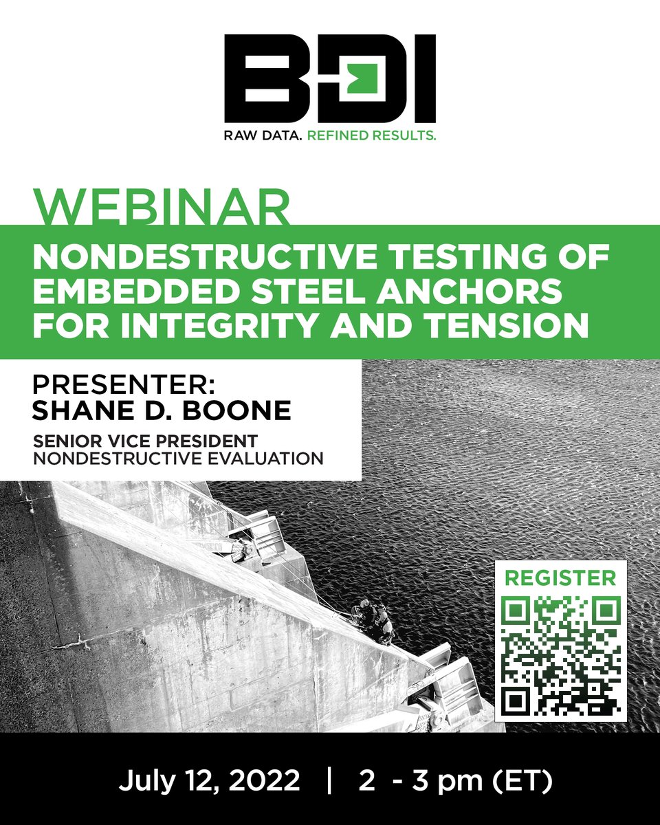 BDITest's tweet photo. Today's the day for BDI's next webinar where Shane Boone will discuss Nondestructive Testing of Embedded Steel Anchors for Integrity and Tension.

We start at 2 PM ET today - if you haven't registered, there's still time.

Register using this link: https://t.co/IsCrpJUHY3 https://t.co/GzKyrU6ANf