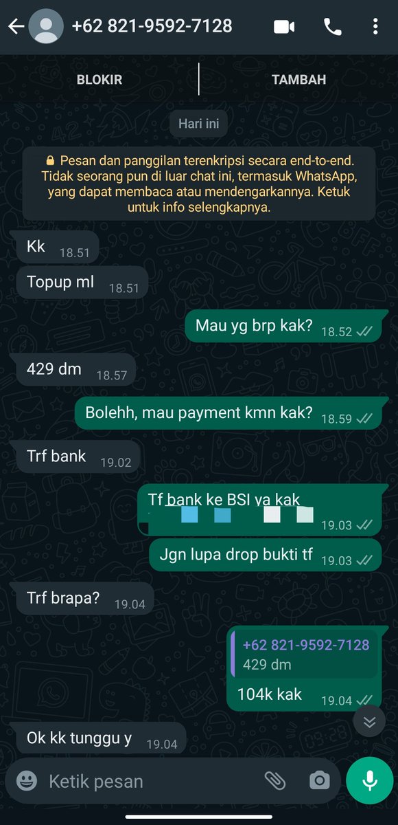 chaaaaeeng's tweet photo. ⚠️ Hati2 gais. Buyer mau nipu. Terutama BA top up game. 

Btw itu nama di bukti tf punya dia aku yg sensor ya, aslinya memang benar namaku. Nama panjang lagi padahal pas kasi rek aku cmn kasi tau nama depanku aja. Cmn udh ku cek berkali2 tuh gada saldo masuk —
#zonauang https://t.co/5UYFXle6PC