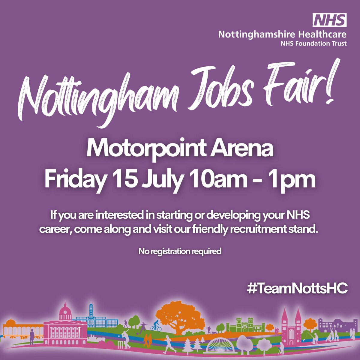 <a href="/NottsHealthcare/">Nottinghamshire Healthcare</a> provide healthcare services across Nottinghamshire, Leicestershire, Lincolnshire &amp; South Yorkshire.

We have a range of careers across all our divisions, come join us and #MakeADifference.

 📍 Motorpoint Arena, Nottingham
📅Friday 15 July
⏰10am-1pm