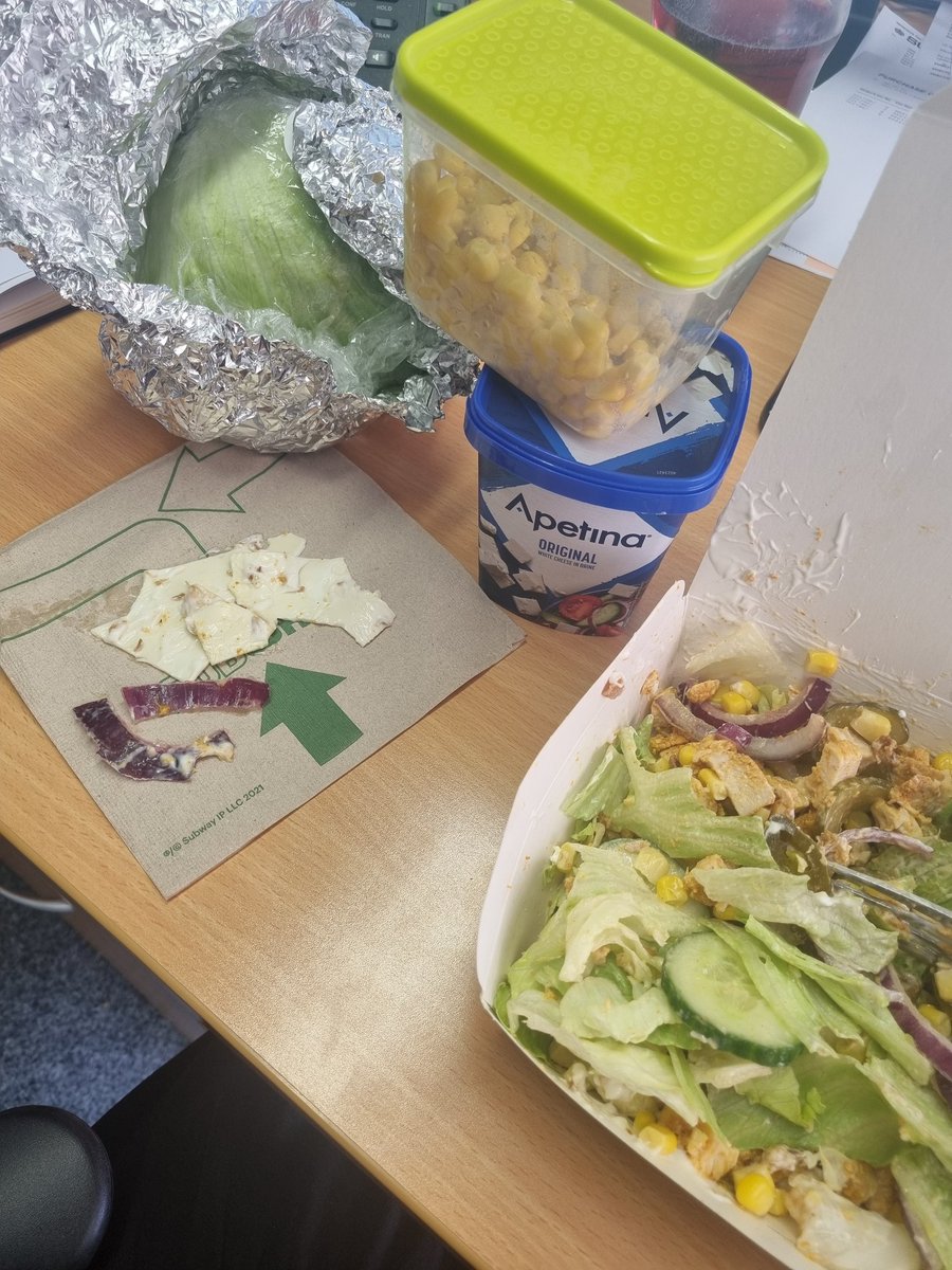 jaevans85's tweet photo. @SubwayHelpUKROI  when your almost £6 salad is so small you have to add to it to bulk it out. Definitely not double chicken either.  Also inc cheese triangles, onion skin and not pictured manky lettuce 🤦🏻‍♀️ https://t.co/GRbBJoscJn
