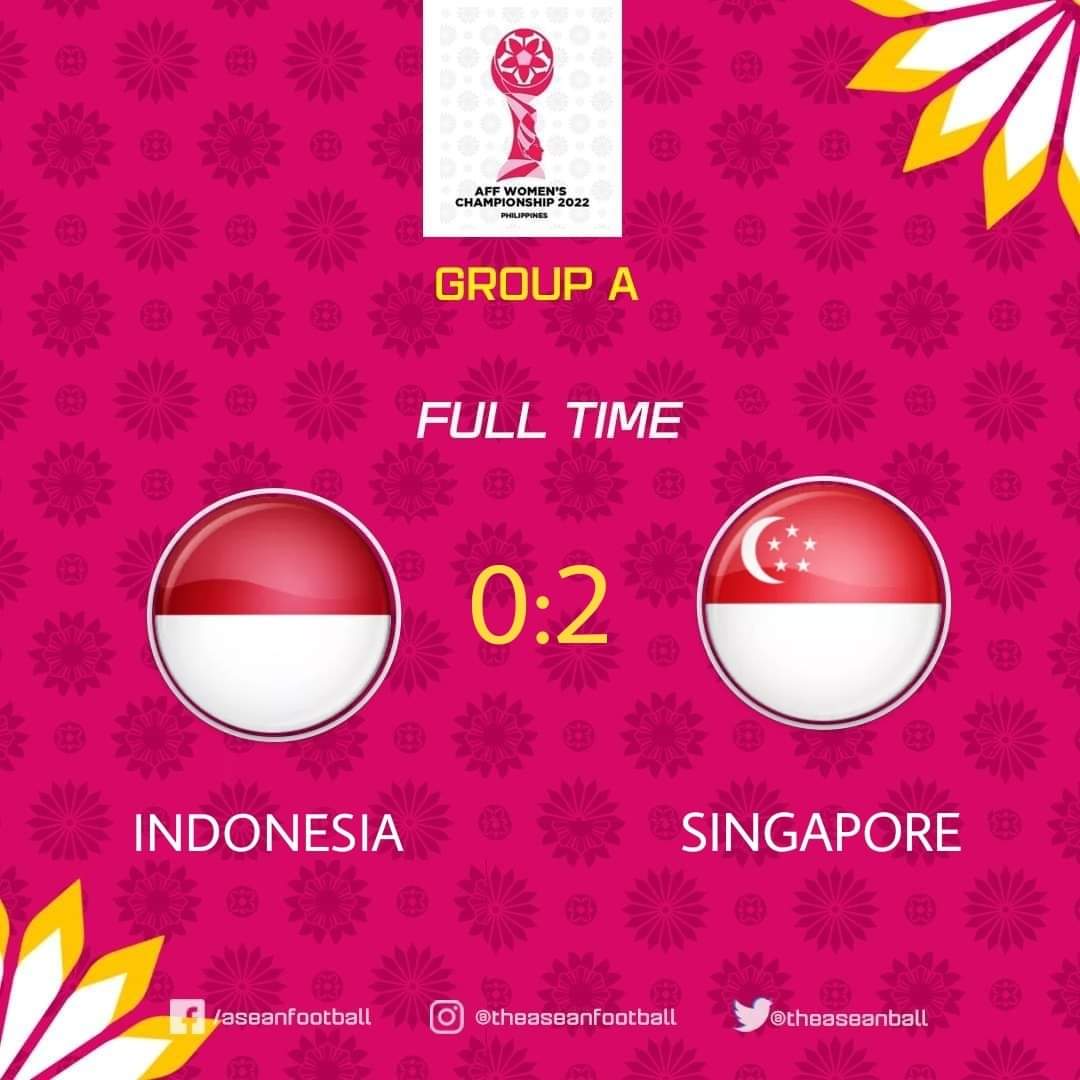 theaseanball's tweet photo. AFF WOMEN'S CHAMPIONSHIP 2022 | Group A
FT: Indonesia ๐ฎ๐ฉ 0-2 ๐ธ๐ฌ Singapore
#AFF #AFFW https://t.co/8N5MgwpUl3