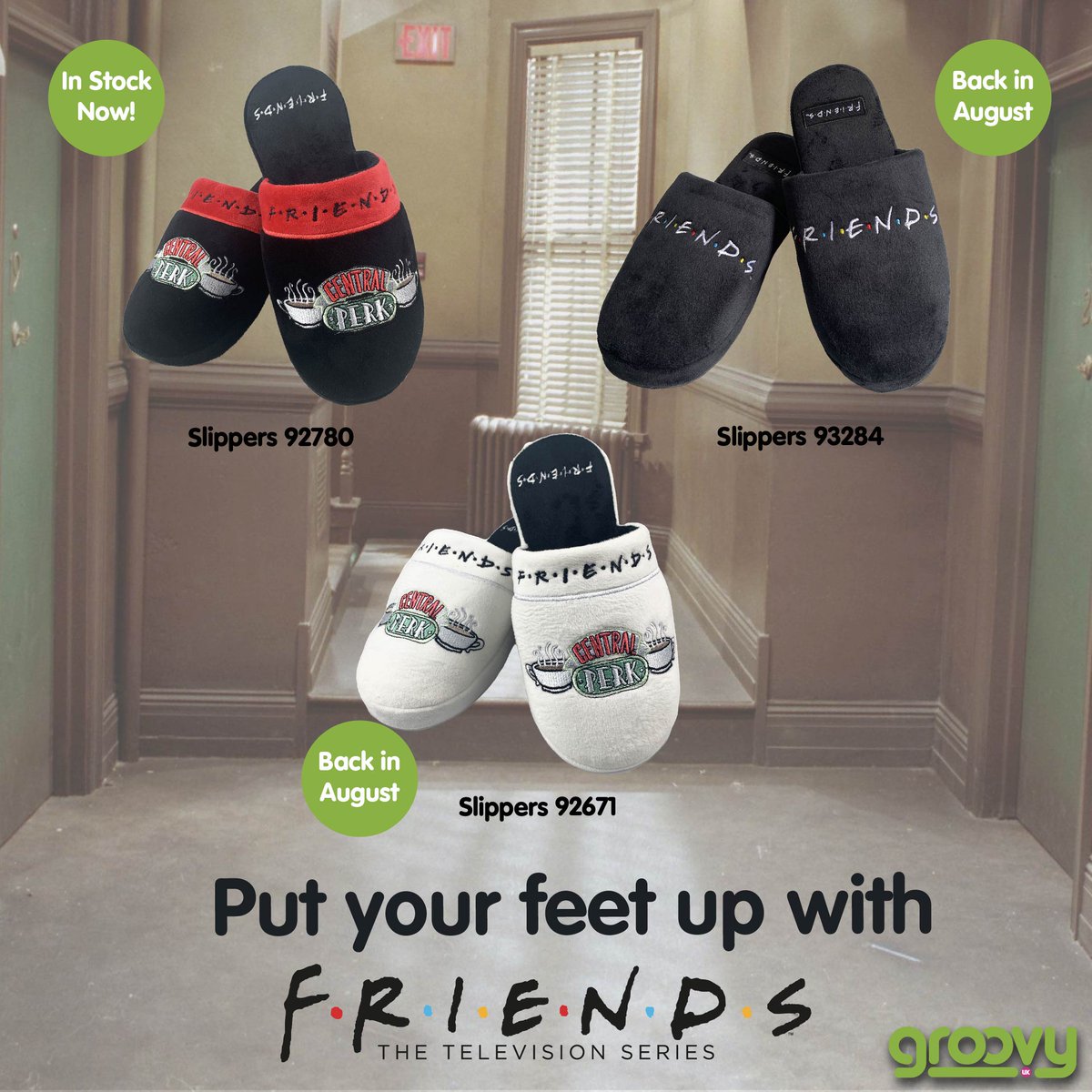 Groovyuk's tweet photo. Back in stock soon! Perfect for any die-hard Friends fans, these popular slippers will be a great addition to your store. Pre-order now.

#friends #friendsthetvshow #friendstv #GroovyUK #LicensedMerchandise #OfficalFriendsMerchandise #CentralPerk https://t.co/Q0wGTdpfy6