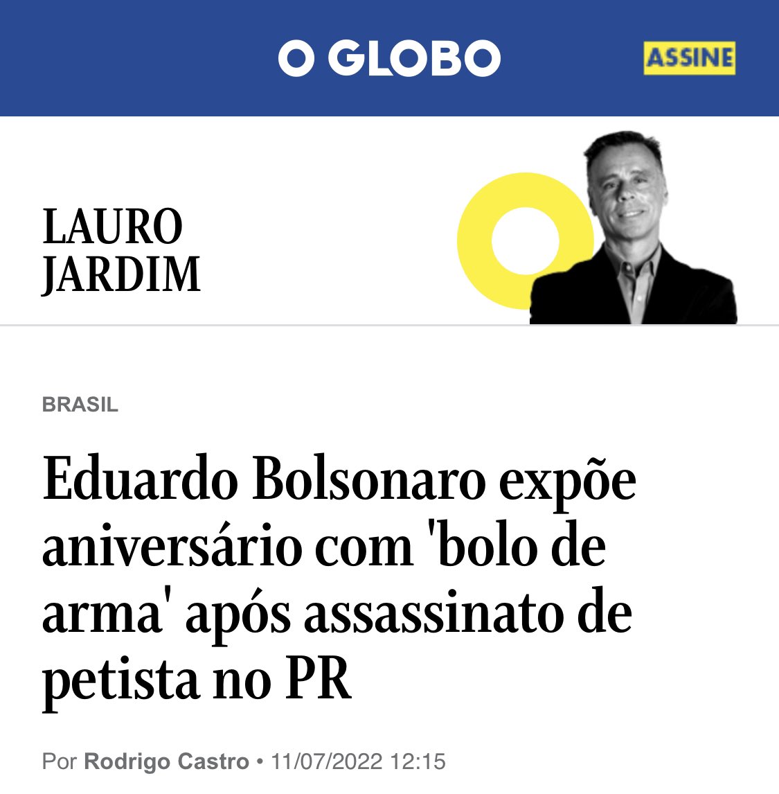BolsonaroSP's tweet photo. Fake news! As velas do meu bolo foram apagadas na tarde de 9/JUL, logo,antes do ocorrido em Foz

Mas se quiserem uma história de homicídio com vínculo verdadeiro, vocês do GRobo podem noticiar o Marcos Valério delatando que Lula foi um dos mandantes do assassinato de Celso Daniel https://t.co/ZBiDq8ht4g