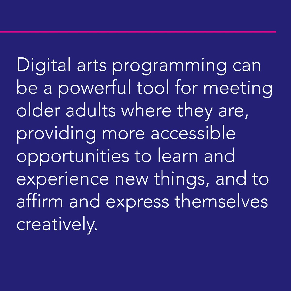 Digital arts programming can be a powerful tool for increasing access!

Read more about digital impact in Untapped Opportunity, link in bio. 

#CultureTrack #CCTTstudy <a href="/LaPlacaCohen/">LaPlaca Cohen</a> <a href="/EAMPhil/">E.A. Michelson Philanthropy</a> <a href="/SloverLinett/">Slover Linett Audience Research</a> #CreativeAging #VitalityArts