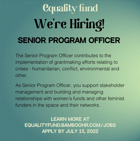 Just 3 more days to go until the deadline for applications to the Senior Program Officer role at @equality_fund . This is a great #FeministOpportunity for those eager to support women’s rights. Learn more here: equalityfund.bamboohr.com/jobs/view.php?… Share widely. #ApplyNow #Job