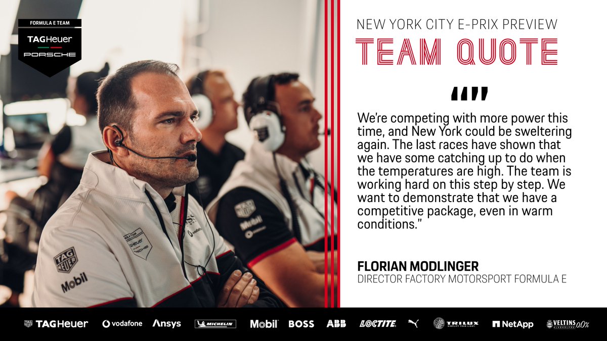 PorscheFormulaE's tweet photo. The heat at the #NewYorkCityEPrix will be the biggest challenge according to our Director Factory Motorsport Formula E #FlorianModlinger. The team has been working endlessly to find the perfect setup for the upcoming doubleheader.

#TAGHeuerPorsche #PorscheFormulaE @FIAFormulaE https://t.co/qVk1CXaQwq