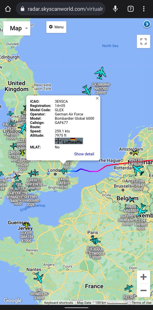 scan_sky's tweet photo. German Air Force 🇩🇪 - Global 6000 - 14+05 - #GAF677
Inbound To RAF Northolt 🇬🇧 https://t.co/bChPgaZTV7
