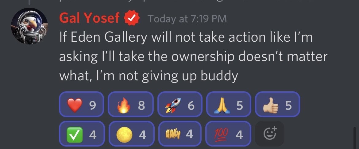 #NFT is a hard space and there evolve some serius looking persons that promise you only good things...

But at the end you will know what their intention really was, just after the #mint

There are cleary lots of #scammers like:

@GalyArtist 
<a href="/EdenGallery_/">EDEN House of Art</a> 
<a href="/galyverse/">Meta Eagle Club - GalyVerse</a> 

STAY SAVE