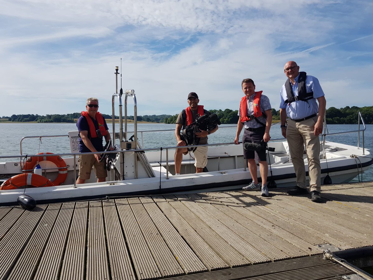 bewlwater's tweet photo. BBCs #MattTaylor and camera technician Guy, with #Bewl Operations Manager Kevin Parker and boat pilot Roger after #broadcasting the 'live' BBC Breakfast weather bulletins from Bewl Water. 

@bbcsoutheast @BBCBreakfast https://t.co/shK7Xf5iWK