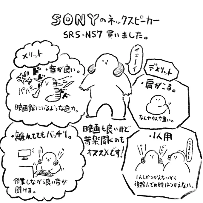 ソニーのネックスピーカー買った話。
描いててアップするの忘れてたので今更ですが。 