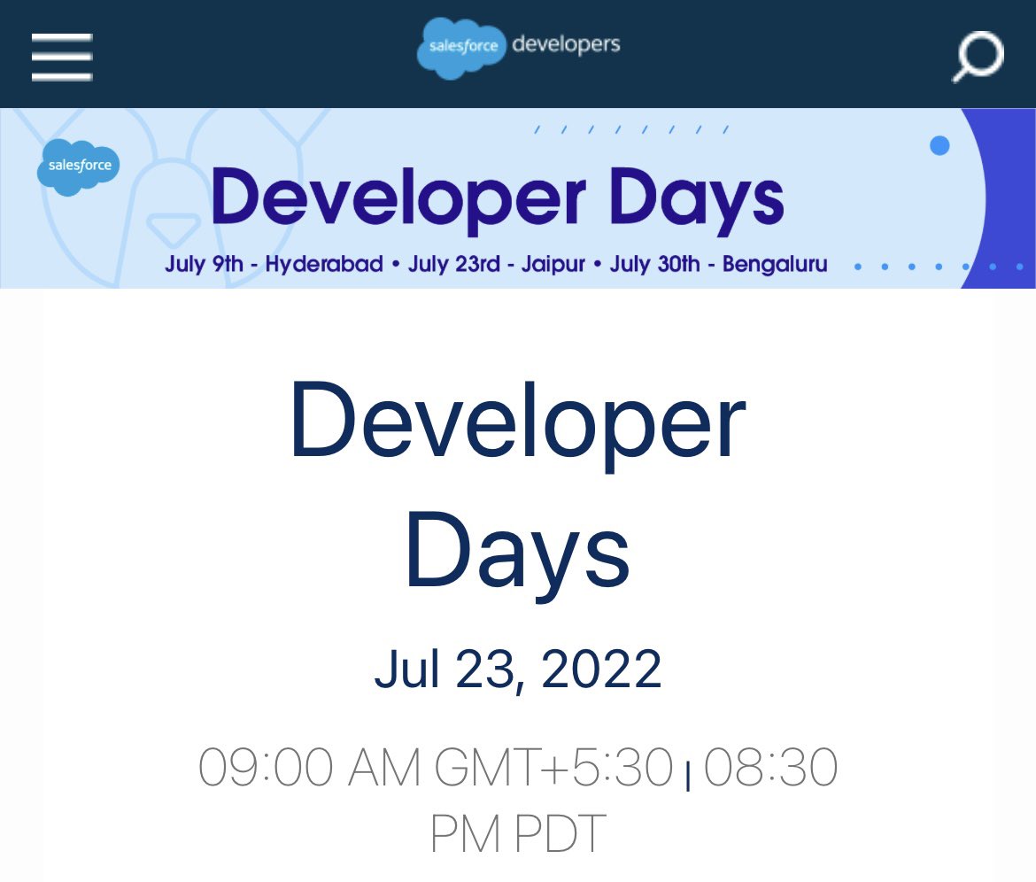 omprakash_it's tweet photo. Super excited, I will be attending #SalesforceDevDays Event in Jaipur on 23rd July.โค๏ธ Thanks @SalesforceDevs Relation Team for organising. Thanks @mittuvikas ๐
My first time Jaipur visit soon.. and in the list from 2018 when I missed @jaipurdevfest #JDF18 due to some reason. https://t.co/j9sHdCXlIN