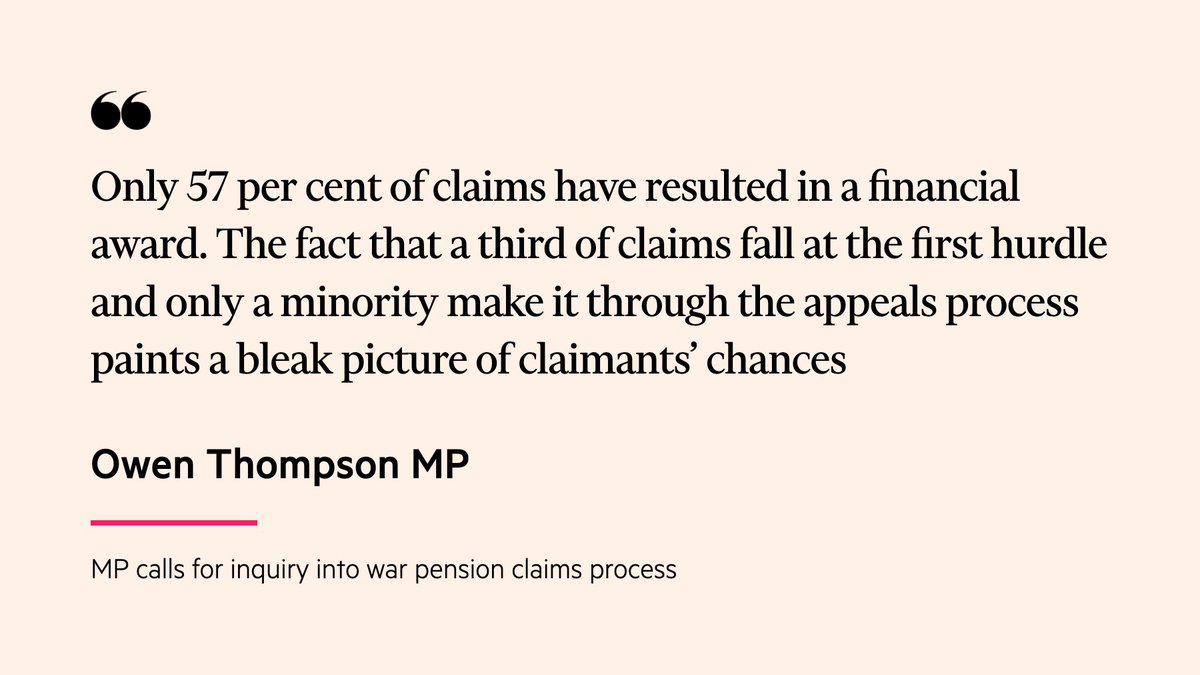 pensions_expert's tweet photo. An MP has called for an inquiry into alleged failings by the War Pension Scheme and the Armed Forces Compensation Scheme, asking whether the claims process for injured veterans is fit for purpose - https://t.co/k72pRMcGvy
@OwenThompson 
@LeoDochertyUK 
@DefenceHQ https://t.co/FEjC5m35AH