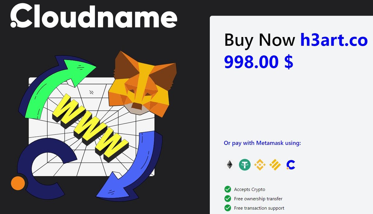NamesWeb3's tweet photo. https://t.co/GPOjYk2dnp now available at @cloudnamecom marketplace. 

#Domain #heart #h3art #love https://t.co/aDMuu8fhyL