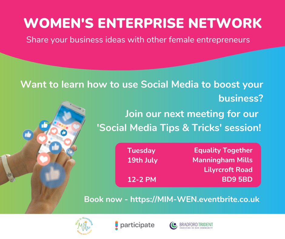 Join our Women's Enterprise Network to share your business ideas/news with other female entrepreneurs and join our FREE workshop - Social Media Tips &amp; Tricks - a beginner's guide to using Social Media to boost your business. 

More info / Book here: MIM-WEN.eventbrite.co.uk