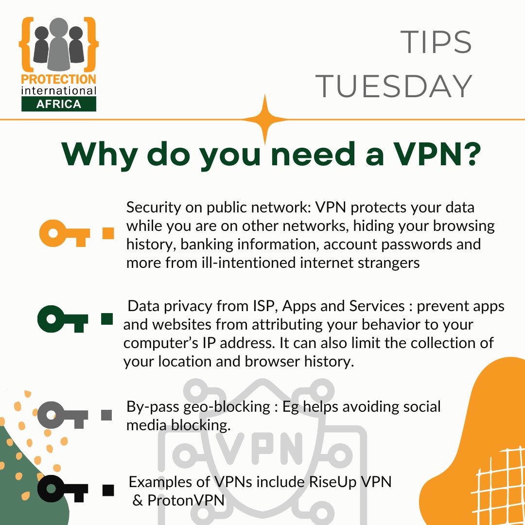 PI_AfricaHub's tweet photo. #TipsTuesday this week continues on #VPN that we started last week.

#DataProtection #dataprotectionke #StayWithDefenders #HumanRights https://t.co/Ddq6cOkKJW