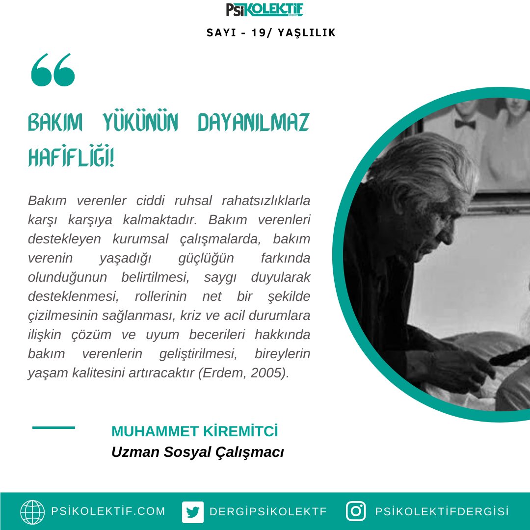 Psikolektif Dergisi (@dergipsikolektf) on Twitter photo Uzman Sosyal Çalışmacı Muhammet Kiremitci (<a href="/shukiremitci/">Muhammet KİREMİTCİ</a>) yaşlılık sayımızda sizler için "Bakım Yükünün Dayanılmaz Hafifliği!" yazısını kaleme aldı.
Keyifli okumalar dileriz 🤗
psikolektif.com/psikolektif-de… Uzman Sosyal Çalışmacı Muhammet Kiremitci (<a href="/shukiremitci/">Muhammet KİREMİTCİ</a>) yaşlılık sayımızda sizler için "Bakım Yükünün Dayanılmaz Hafifliği!" yazısını kaleme aldı.
Keyifli okumalar dileriz 🤗
psikolektif.com/psikolektif-de…