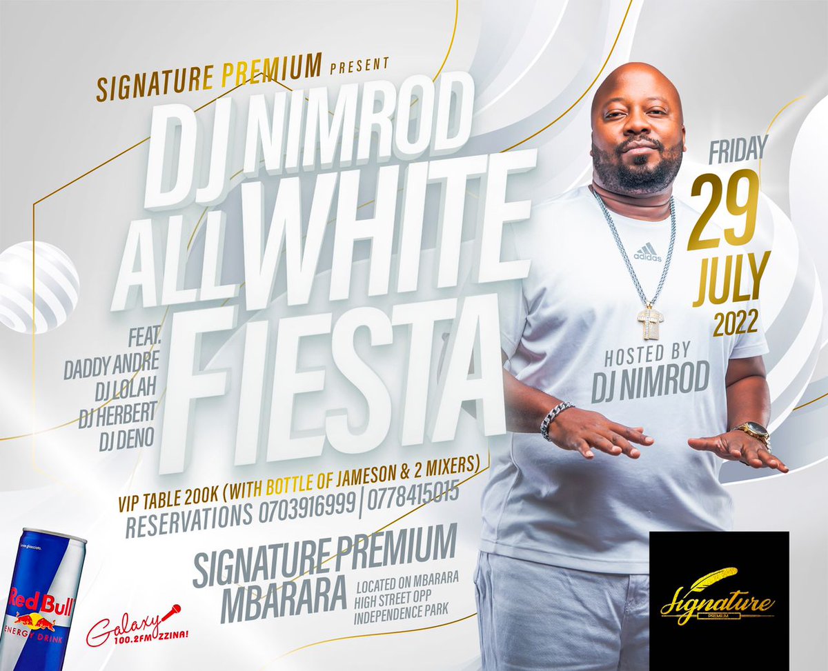 kumra_andyug's tweet photo. It's show down ALL WHITE FIESTA PARTY feat @daddyandreug,@DeejayLolah_ug ,#DJHERBERT,#DJDENO & HOSTED BY @Nimroddj @GalaxyFMUg π₯π₯π₯π₯π₯ due on 29th July Friday @signature_mbra mbarara city Free entry and 200k for table https://t.co/Knhvrh9F4f