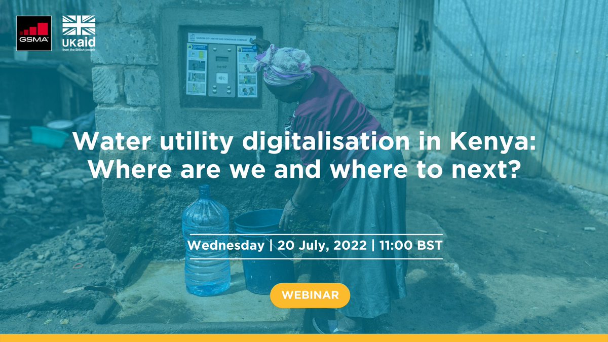 GSMAm4d's tweet photo. Working together with @WSUP_Intl we are hosting an online event that includes speakers from @WASPAKenya, @KIWASCO and @wasreb where we’ll talk about #water #digitalisation, examining the experience of Kenyan water utility. Join the discussion: https://t.co/D5jPvIgAbL #UKAid #SDG6 https://t.co/Ya9sXsTfUL
