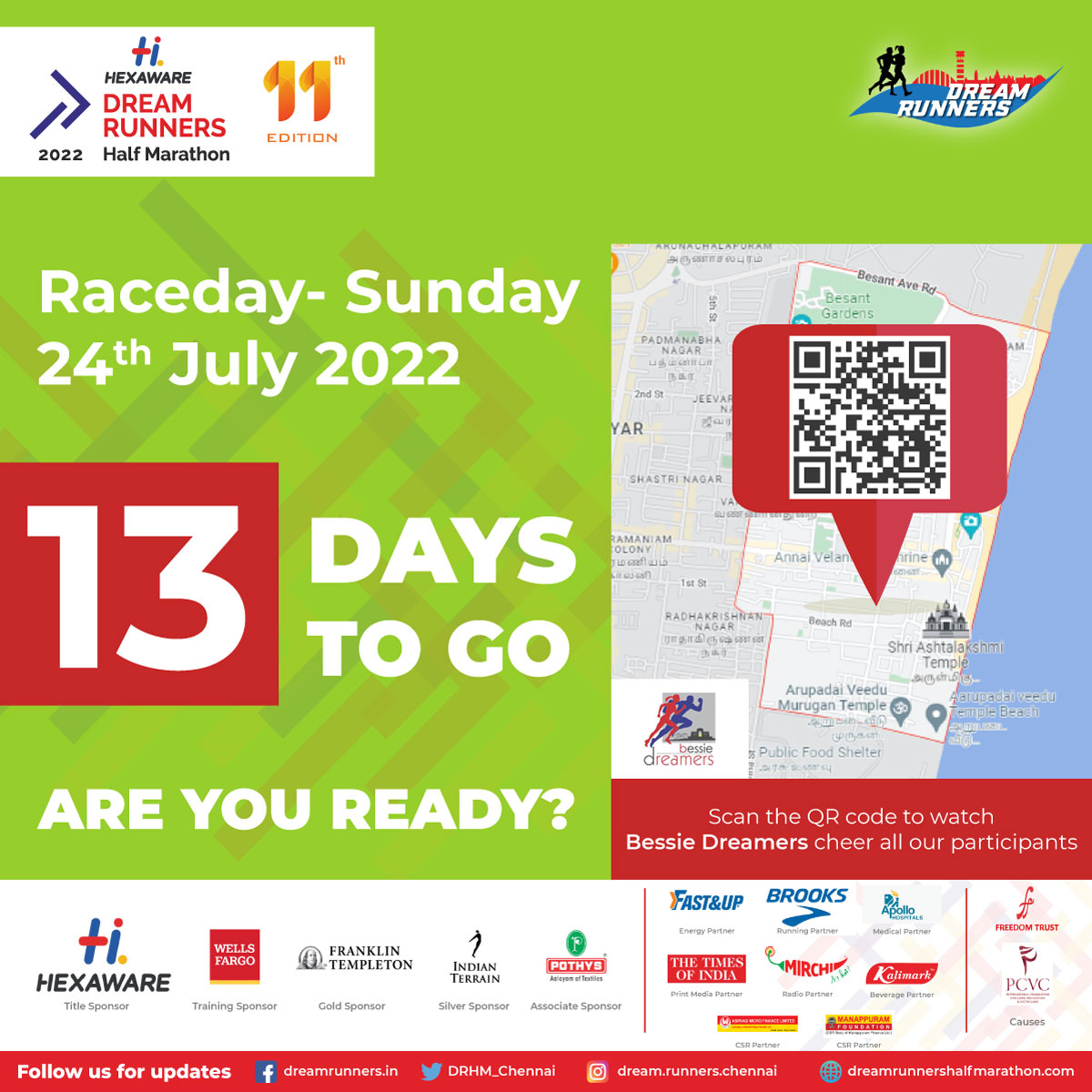 DRHM_Chennai's tweet photo. 13 Days to go!!
Are you excited? Because we sure are!
Looking forward to seeing you all on 24th July 2022
Let's hear it from our Bessie Dreamers for all the participants.
@HexawareGlobal
#DreamRunners
#DRHM2022
#Hexaware
#LetUsRunSoTheyCanWalk
#RunClean
#RunResponsible https://t.co/BzVfZFk7UP