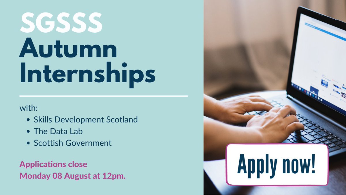 SocSciScotland's tweet photo. Autumn internship opportunities are now live! We are delighted to announce new paid #internship opportunities with @scotgov,@skillsdevscot, and @thedatalab. More information on the placements &amp; eligibility here  https://t.co/IRFQlYOuXt Applications close Monday 8 August, 12pm. https://t.co/c4MyNZ6QA3