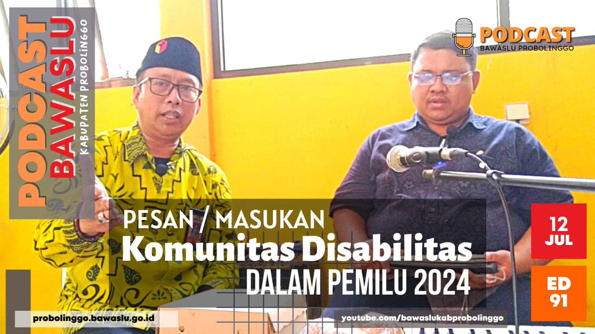 bawaslukabprob's tweet photo. Apa saja sih Pesan dan Masukan komunitas disabilitas dalam penyelenggaraan pemilu 2024?
Selengkapnya
https://t.co/UFmcOLIkkJ
#podcastbawaslu #bawasluri #bawaslujatim #salamawas #sahabatbawaslu #Pertuni #Probolinggo #pemilu2024 #ayoawasibersama https://t.co/t62YabVtka
