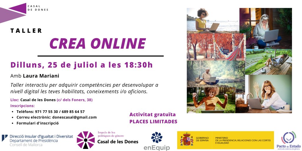 casaldones's tweet photo. Vols conèixer les possibilitats que ens dona l’espai virtual per desenvolupar-nos a nivell creatiu o laboral?
El proper 25 de juliol tenim un taller a on podràs explorar-ho.
Apuntat'hi!
#casaldelesdones #apoderamentdigital #empoderamientodigital https://t.co/NgmTMQKNxn