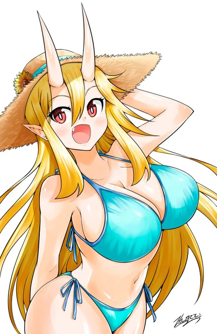 鬼嫁ちゃんの水着絵(੭ु'・ω・`)੭ु⁾⁾ 