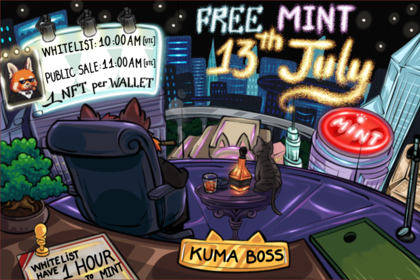 𝗧𝗵𝗲 𝗙𝗶𝗻𝗮𝗹 𝗢𝗳𝗳𝗶𝗰𝗶𝗮𝗹 𝗠𝗶𝗻𝘁 𝗧𝗶𝗺𝗲 for the New Boss assignation meeting will be:

⊛ Free Mint Date: 13th July
⊛ WL Mint: 10:00 AM UTC
⊛ Public Mint: 11:00 AM UTC
⊛ 1 NFT per wallet
⊛ Instant Reveal

Remember to be early Boss!🥃