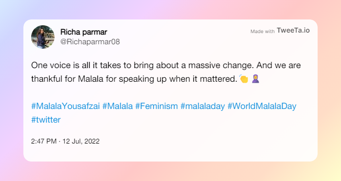 Richaparmar08's tweet photo. #WorldMalalaDay #MalalaYousafzai #malala #feminism #twitter #Trending https://t.co/n8DLbj88IA