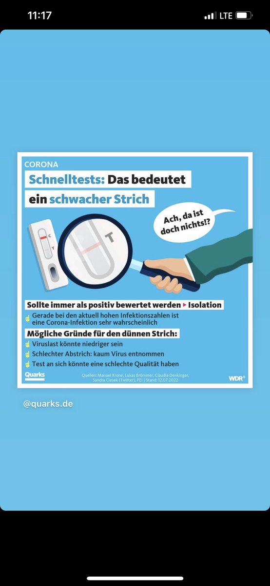 dokhollidays's tweet image. Dass man das noch erklären muss nach so langer Zeit ist bedenklich aber es ist wichtig.

‼️Der dünne Strich ist IMMER als positiv auf Sarscov2 einzuordnen!
Bleibt dann zuhause.
Ich empfehle immer einen 2. am Tag bevor man die Diagnose übernimmt.
#Schnelltest 
#CovidIsNotOver