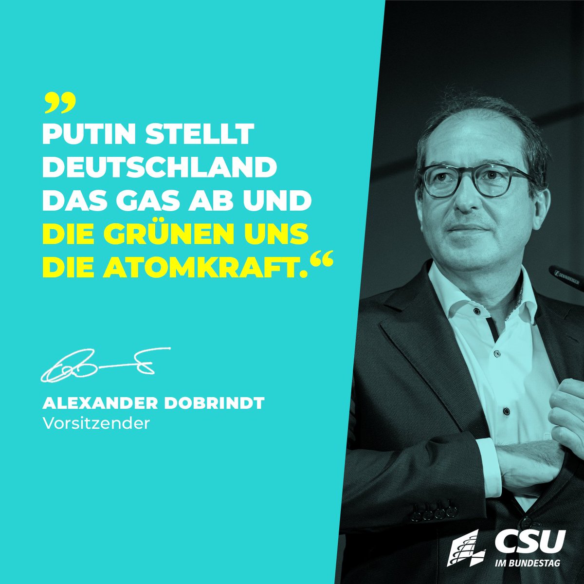 csu_bt's tweet photo. Putin stellt Deutschland das Gas ab und die Grünen uns die Atomkraft. Das provoziert geradezu den Blackout im Winter. Wir brauchen jetzt die Entscheidung zum Weiterbetrieb der Kernkraftwerke in Deutschland. https://t.co/ByGQGrP5vL