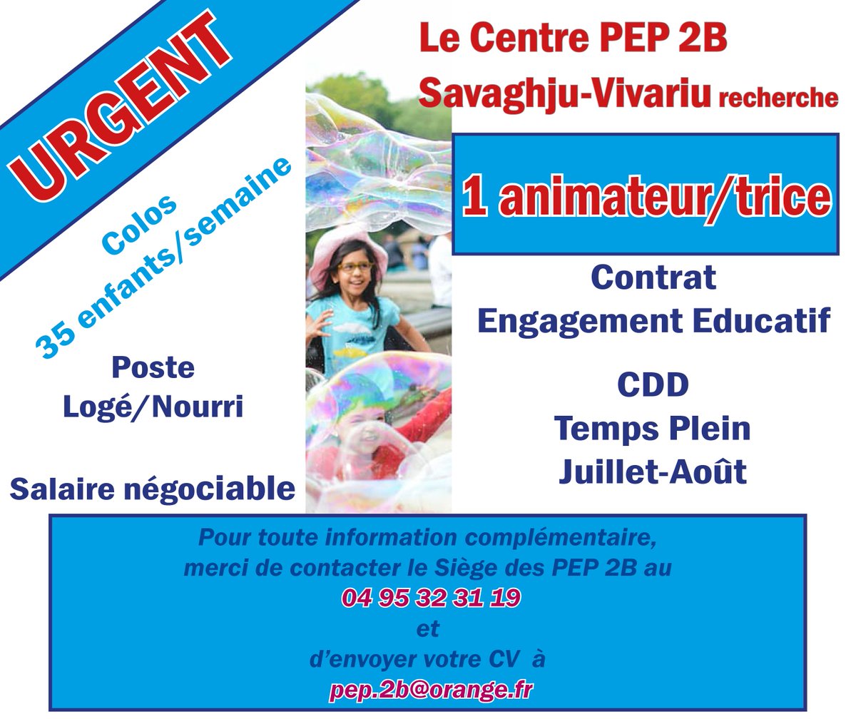 pep_2b's tweet image. URGENT. contact : 04 95 32 31 19.
C'est urgent. Merci de nous aider à relayer au plus grand nombre autour de vous !🙂
#colos #animation #animateur #bafa #animateur #animatrice #vacances #coloniesdevacances #corse #job #recrutement #offredemploi  #cdd #tempsplein #centredeloisirs