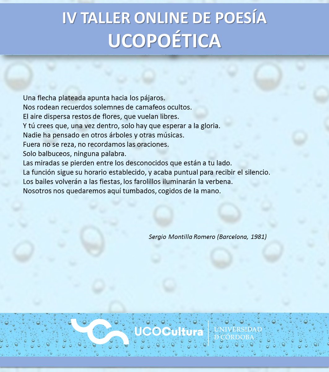 "Siempre tengo fantasmas internos que me acechan, y cuando hablo de ellos me dan menos miedo. Quizás escribir me vuelve menos agnóstico." Sergio Montilla, alumno del IV Taller de Poesía Online <a href="/ucopoetica/">Ucopoética</a> <a href="/UCOCultura/">UCOCultura</a> <a href="/Univcordoba/">Universidad Córdoba</a> dirigido por Javier Fernández.