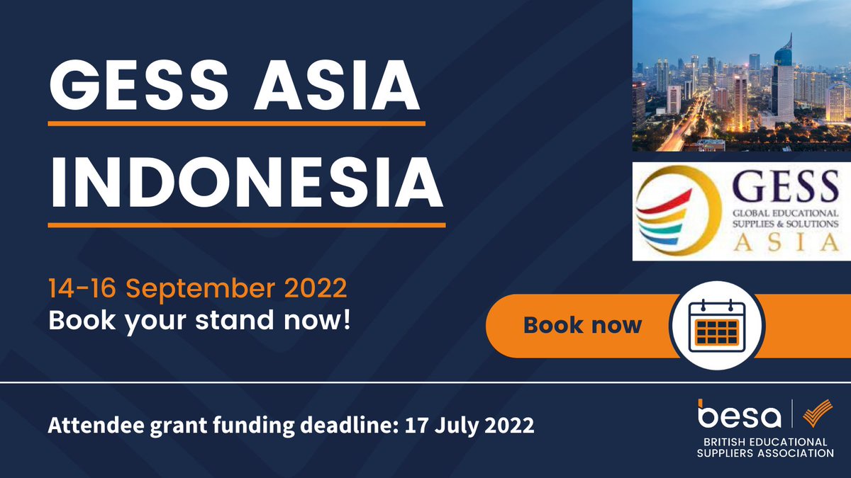 besatweet's tweet photo. GESS Asia is back in Jakarta on 14-16 September 2022. Want to boost exports in the region? Book your stand at @GESS_Asia via the BESA team. For further details visit:  https://t.co/QuwRbAplEx #export #education #edtech #exporting #gessasia #gessindonesia https://t.co/N0MkxXweVL