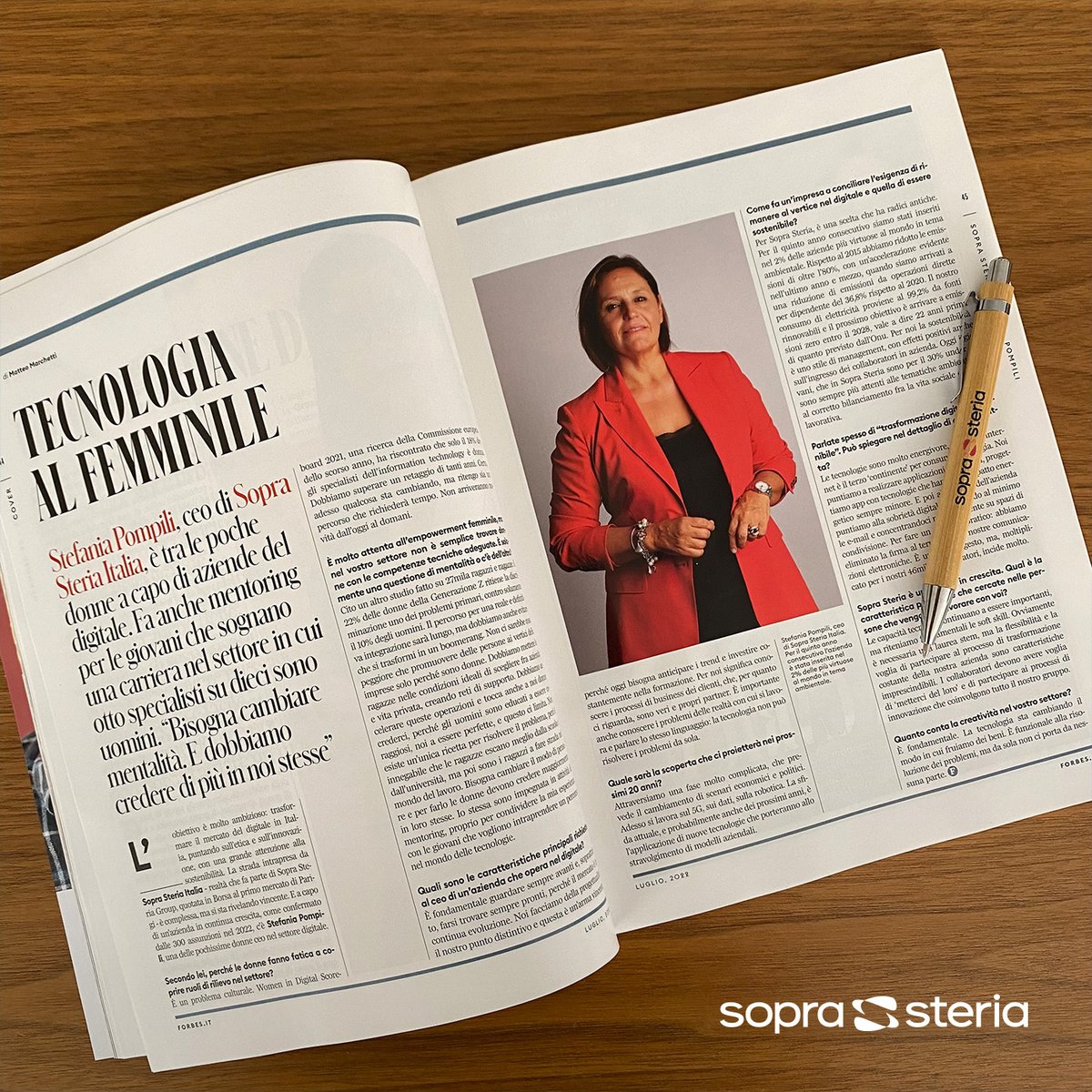 SoprasteriaIT's tweet photo. 🗞 Su @ForbesItalia la nostra CEO @PompiliStefania racconta i risultati e le sfide di Sopra Steria.
#Innovazione, #Etica e #Sostenibilità: i tre perni del successo di un’azienda all’avanguardia. https://t.co/ro5HikpPTg