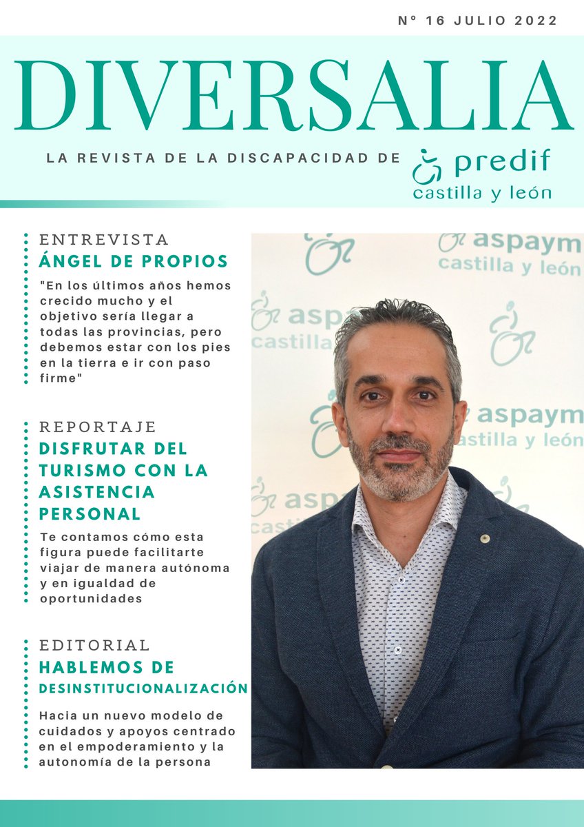 IMPULSA_CyL's tweet photo. ☀️📗Llegamos al verano con un nuevo nº de nuestra revista #DIVERSALIA, donde te contamos cómo disfrutar del turismo con la #asistenciapersonal, entrevistamos a @Angeldeprosaez, pdte. de @Aspaym_CyL, y @FSardon69 habla de la #desinstitucionalización.
📲 https://t.co/6TDclfvwgl https://t.co/iTz7FLHMG5