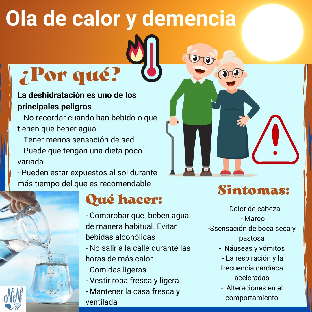 TaniaHeBa's tweet photo. Estamos en plena #oladecalor y nuestros pacientes con #demencia son personas muy vulnerables para sufrir sus consecuencias.
Ya hemos visto el exceso de mortalidad de Junio por la anterior ola.
Mucho cuidado.
Sobre todo con nuestros mayores. Más si cabe si sufren una demencia. https://t.co/VwlvQS8mnb
